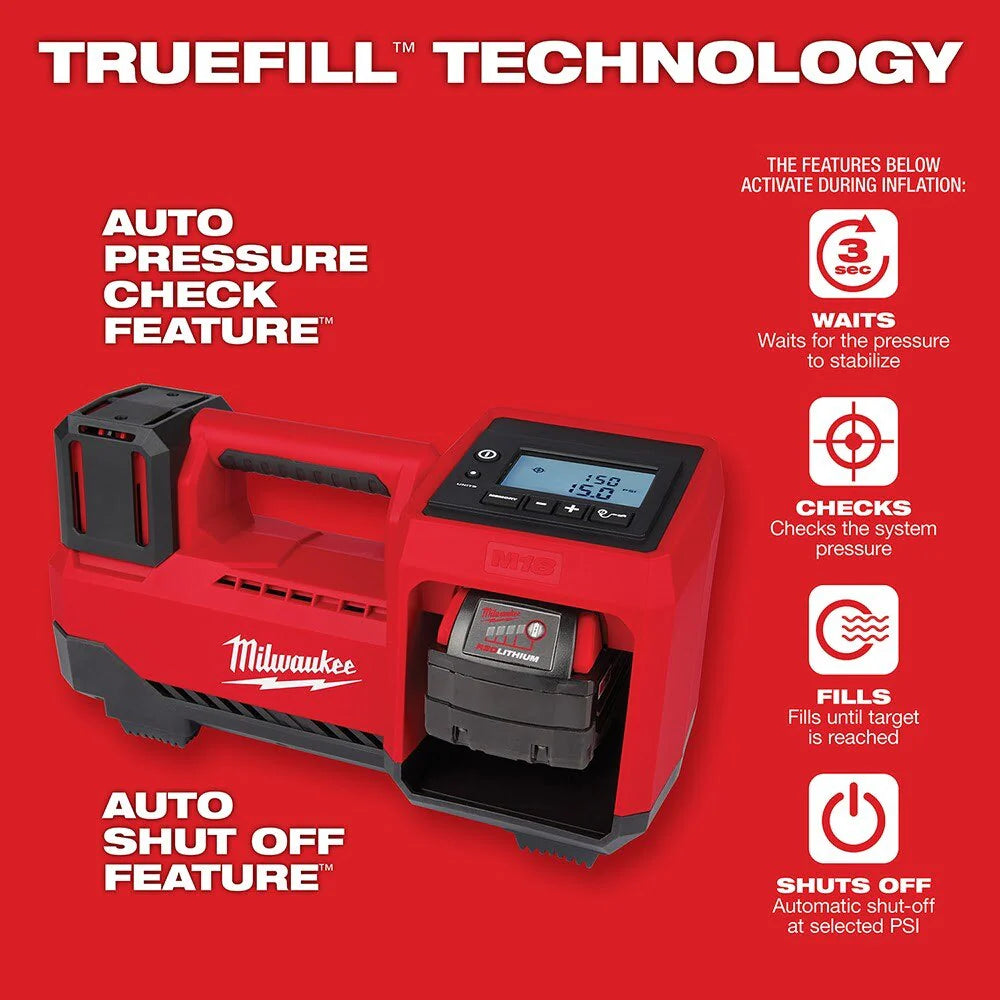 2025 Milwaukee 2848-20 M18 Inflador de Neumáticos Compacto, Solo Herramienta
