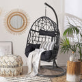 Silla Colgante Tipo Huevo Haverchair con Soporte para Exteriores, Patio, Mimbre y Cojín