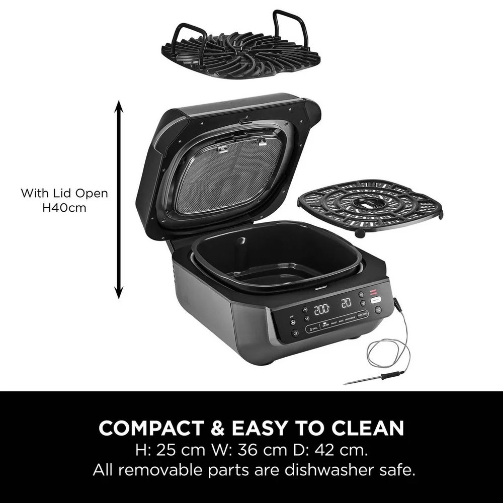 2025 Ninja 5 en 1 Parrilla y Freidora de Aire EG351UK – Multi-cocina 5,7L con Sonda Digital de Cocción – Negro/Plata
