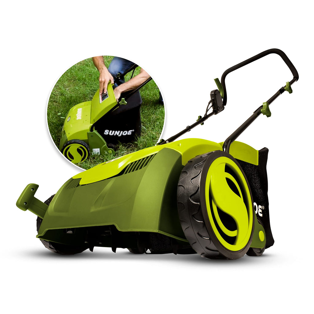 2025 Descompactador y escarificador eléctrico Sun Joe AJ801E de 12 A con bolsa de recolección, 13", verde