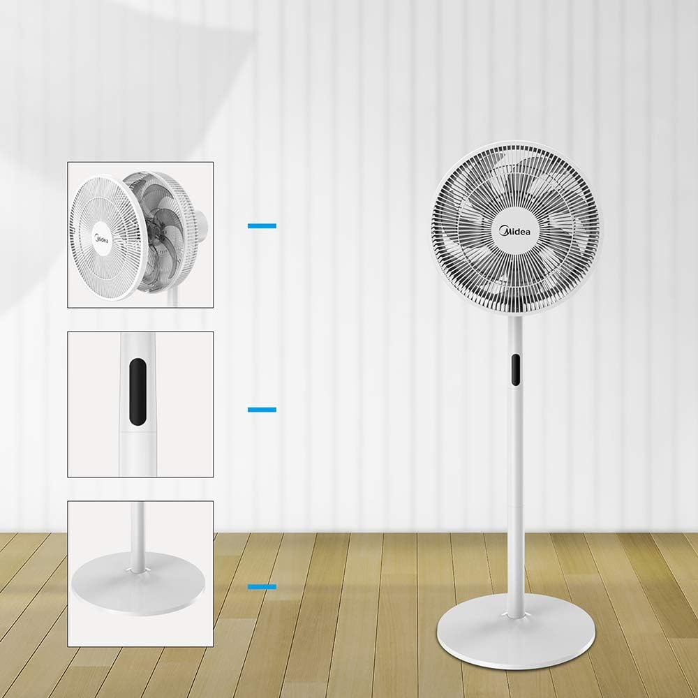 Ventilador de Pie MIDEA 12 Velocidades con Control Remoto – Ventilador Silencioso con Oscilación de 120º + 135º – Ventilador con Temporizador, Filtro y Doble Aspa – Flujo de Aire hasta 24 metros