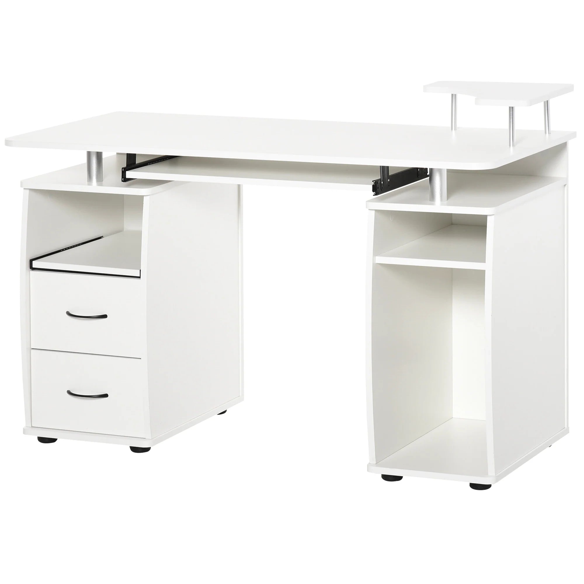 Escritorio de Ordenador para Oficina – Mesa de PC con Cajón para Teclado, Estante Deslizante para Escáner, Blanco