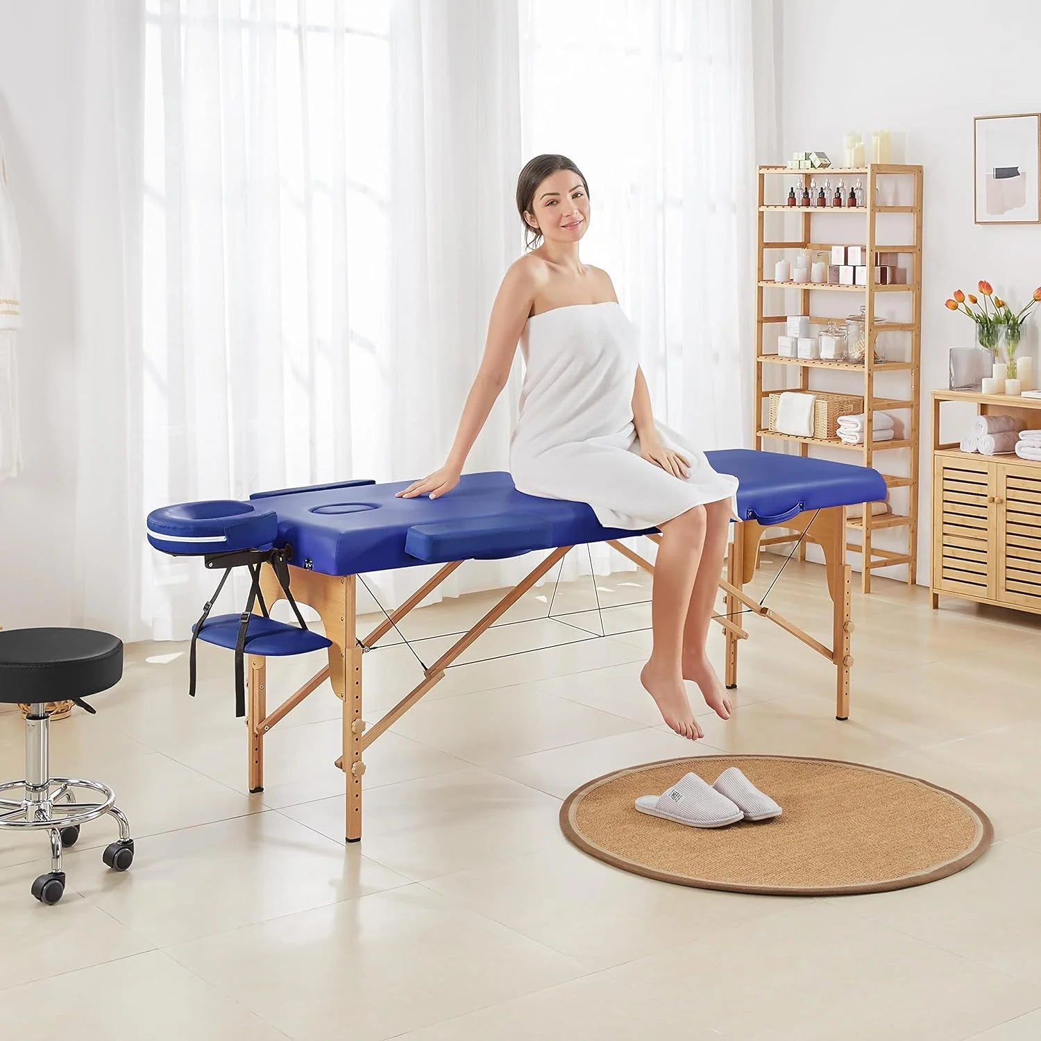 Mesa de Masajes Yaheetech – Mesa Plegable Portátil para Tratamientos, Pestañas, Spa – Mesa de Masaje Ajustable en 2 Secciones con Bolsa No Tejida, 24 pulgadas, Negra