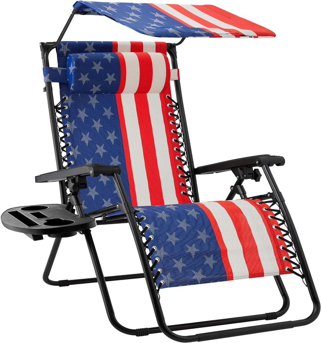 Best Choice Products – Silla Reclinable de Patio con Gravedad Cero, Ajustable y Plegable para Exteriores con Dosel, Almohada Cervical y Bandeja Lateral, Textileno – Azul Pavo Real