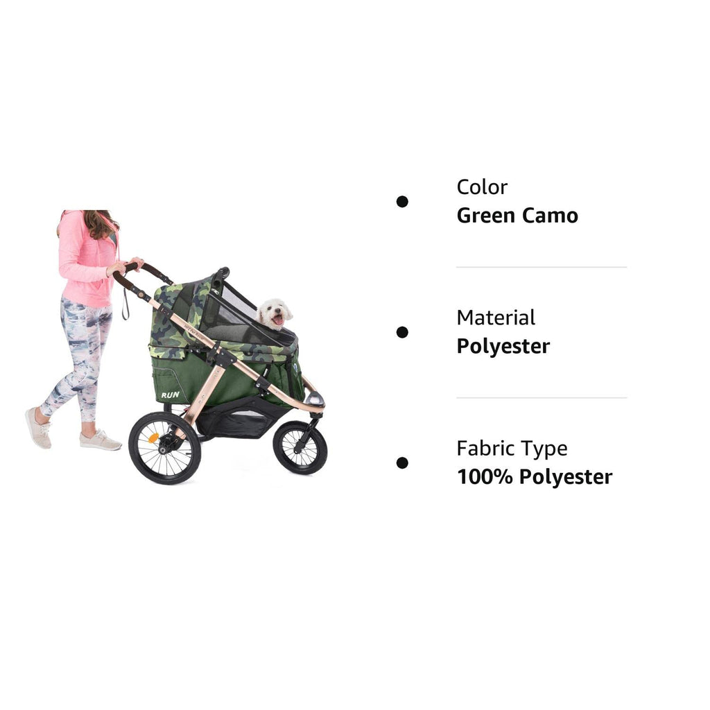 Coche Deportivo para Correr con Ruedas de Goma Confort / Entrada sin Cremallera / Plegado Rápido con Una Mano / Estructura de Aluminio para Perros, Gatos y Mascotas Pequeñas o Medianas (Camuflaje Verde)