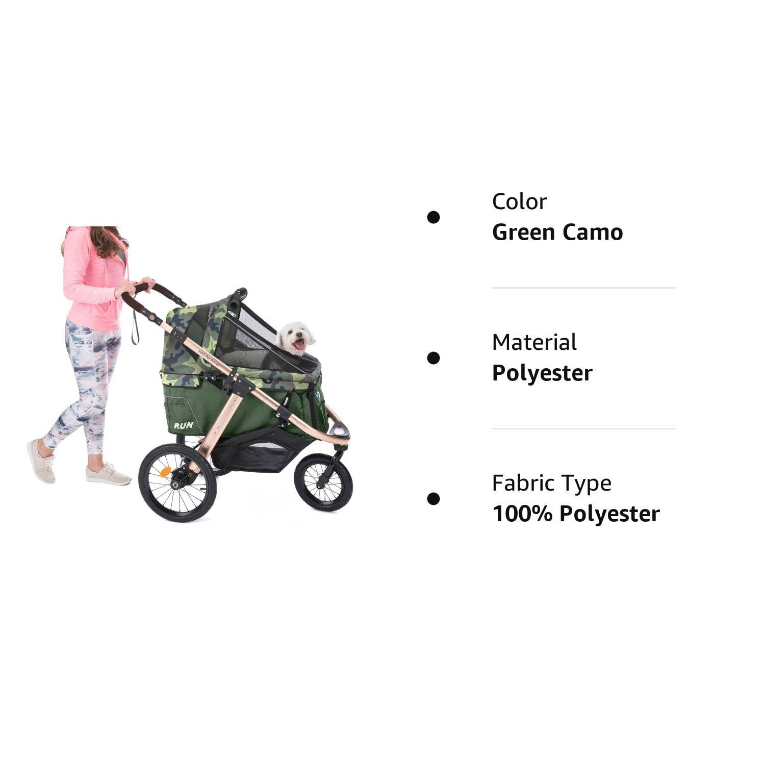 Coche Deportivo para Correr con Ruedas de Goma Confort / Entrada sin Cremallera / Plegado Rápido con Una Mano / Estructura de Aluminio para Perros, Gatos y Mascotas Pequeñas o Medianas (Camuflaje Verde)