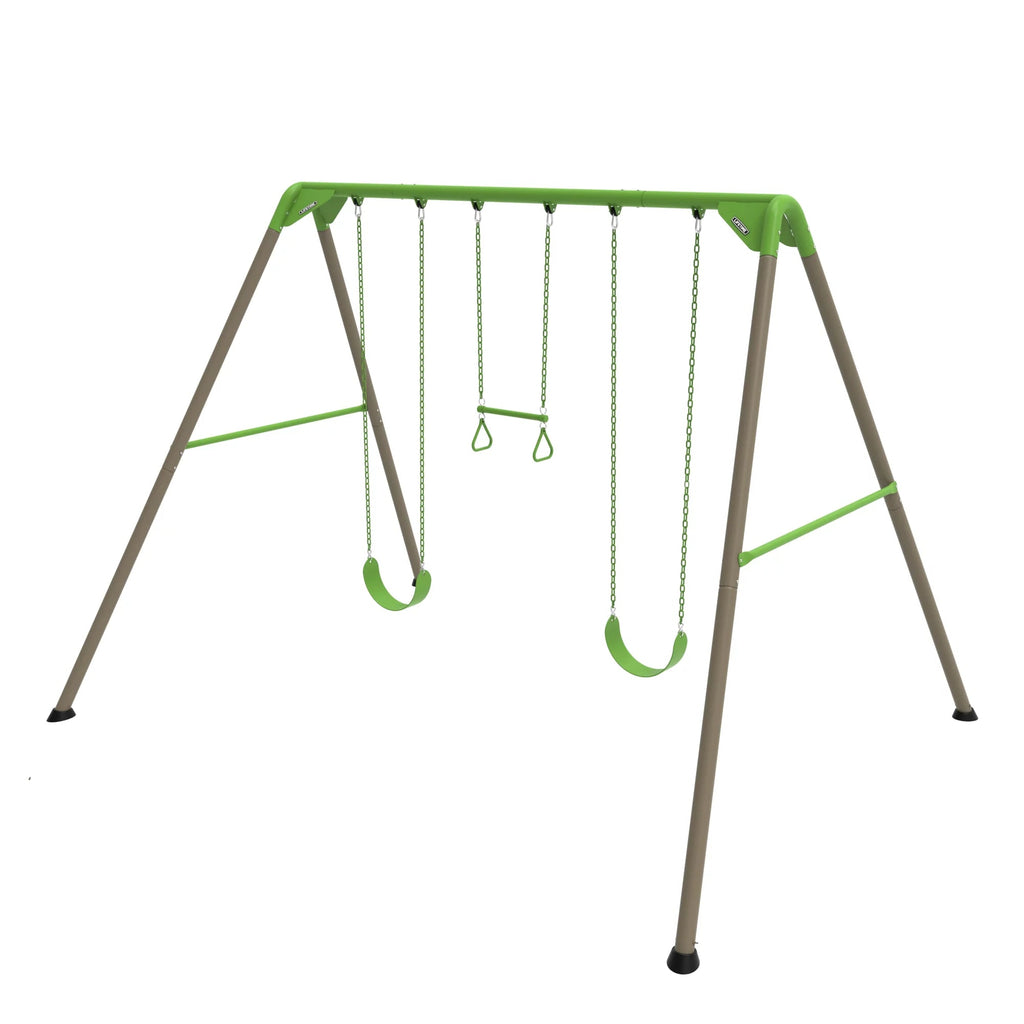 Lifetime Juego de Columpios Metálico para Niños con 2 Columpios de Cinturón y Barra de Trapecio – 9 pies (91206)