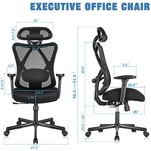 2025 Silla de Oficina Ergonómica SUNNOW, Silla de Escritorio de Malla, Silla Ejecutiva de Respaldo Alto