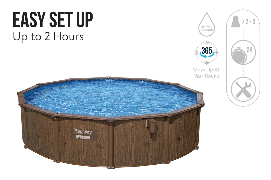 2025 Piscina Elevada Redonda 16ft x 52in con Estampado de Madera, Estructura de Acero Hydrium