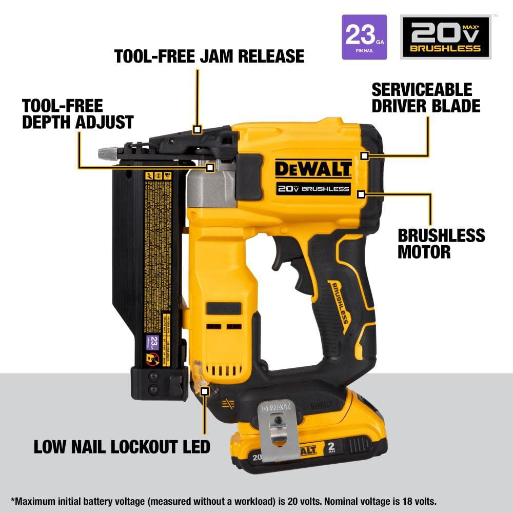 Clavadora de Clavillos 23 Ga. Inalámbrica ATOMIC Compact Series 20V MAX Kit DCN623D1 – DEWALT