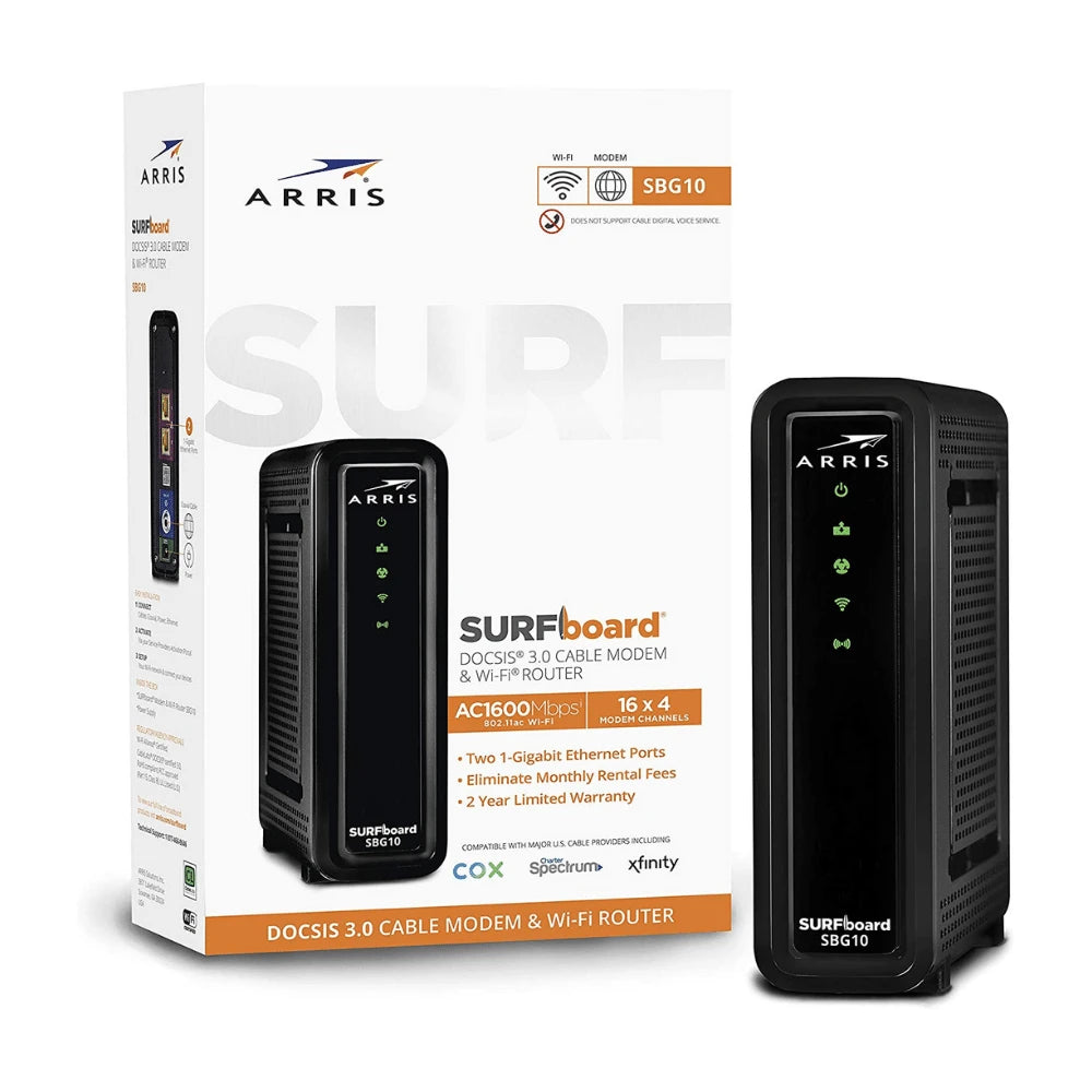 Arris SURFboard SBG10 Módem de Cable DOCSIS 3.0 y Router Wi-Fi de Banda Dual AC1600