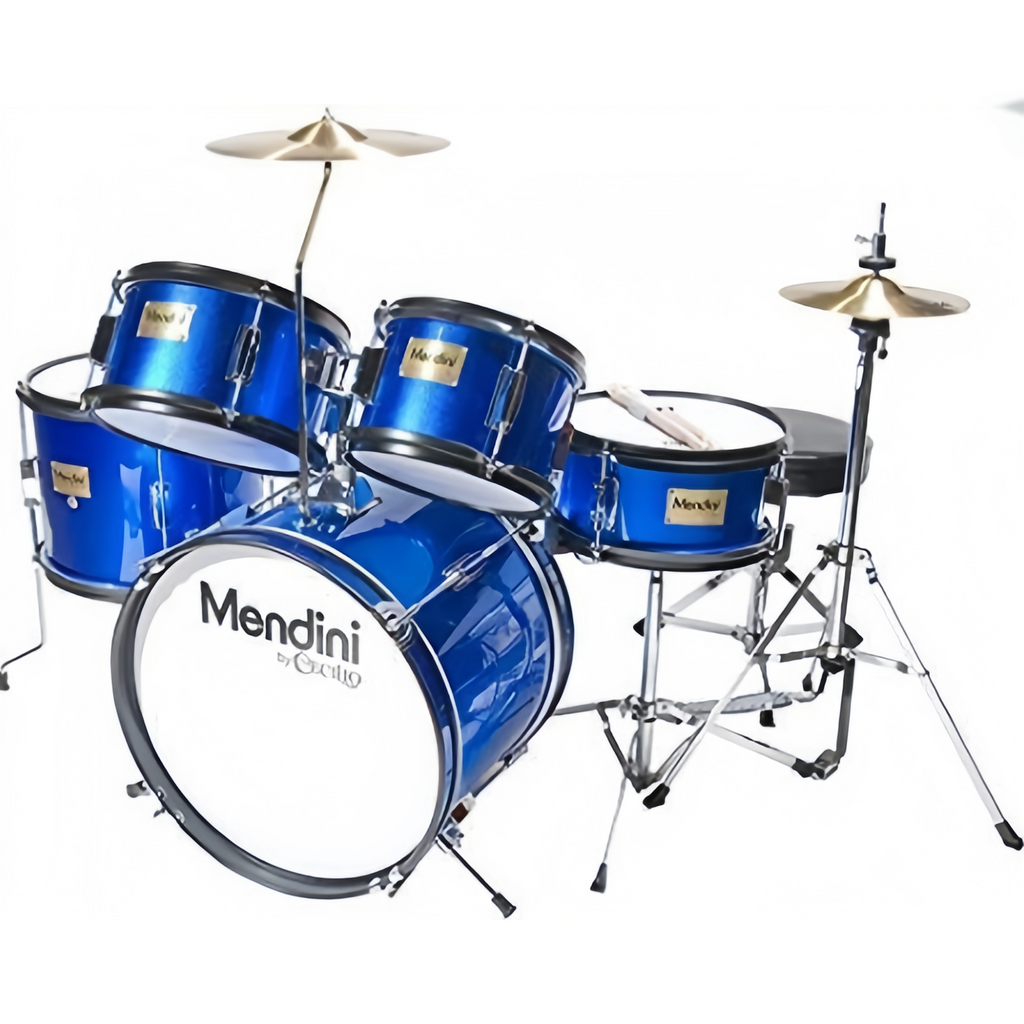 Set de Batería Mendini By Cecilio para Niños/Juveniles – 16 Pulgadas, 5 Piezas, Azul Metálico – Kit de Batería Inicial con Trono Ajustable, Platillo, Pedal y Baquetas – MJDS-5-BL