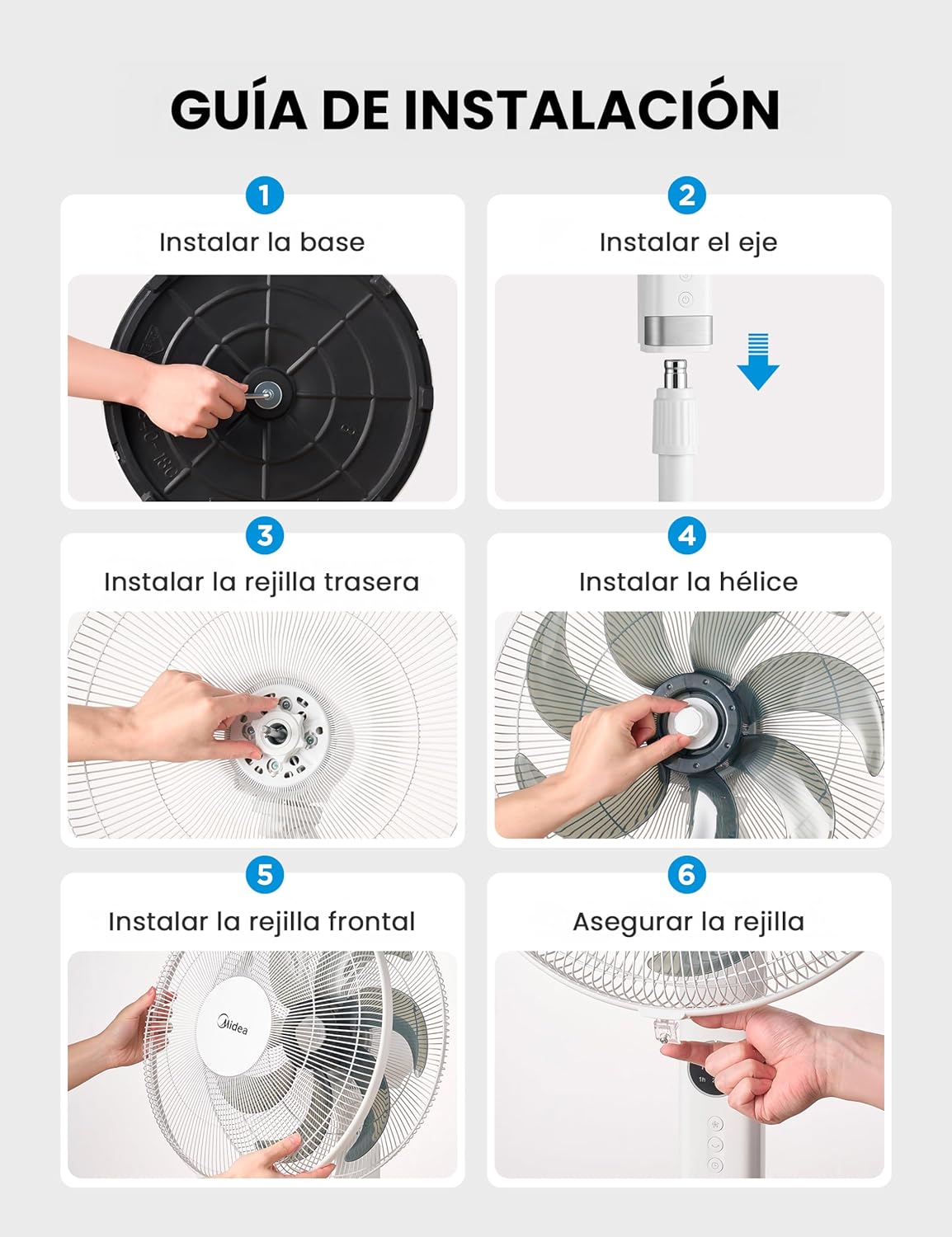 Ventilador de Pie MIDEA 12 Velocidades con Control Remoto – Ventilador Silencioso con Oscilación de 120º + 135º – Ventilador con Temporizador, Filtro y Doble Aspa – Flujo de Aire hasta 24 metros