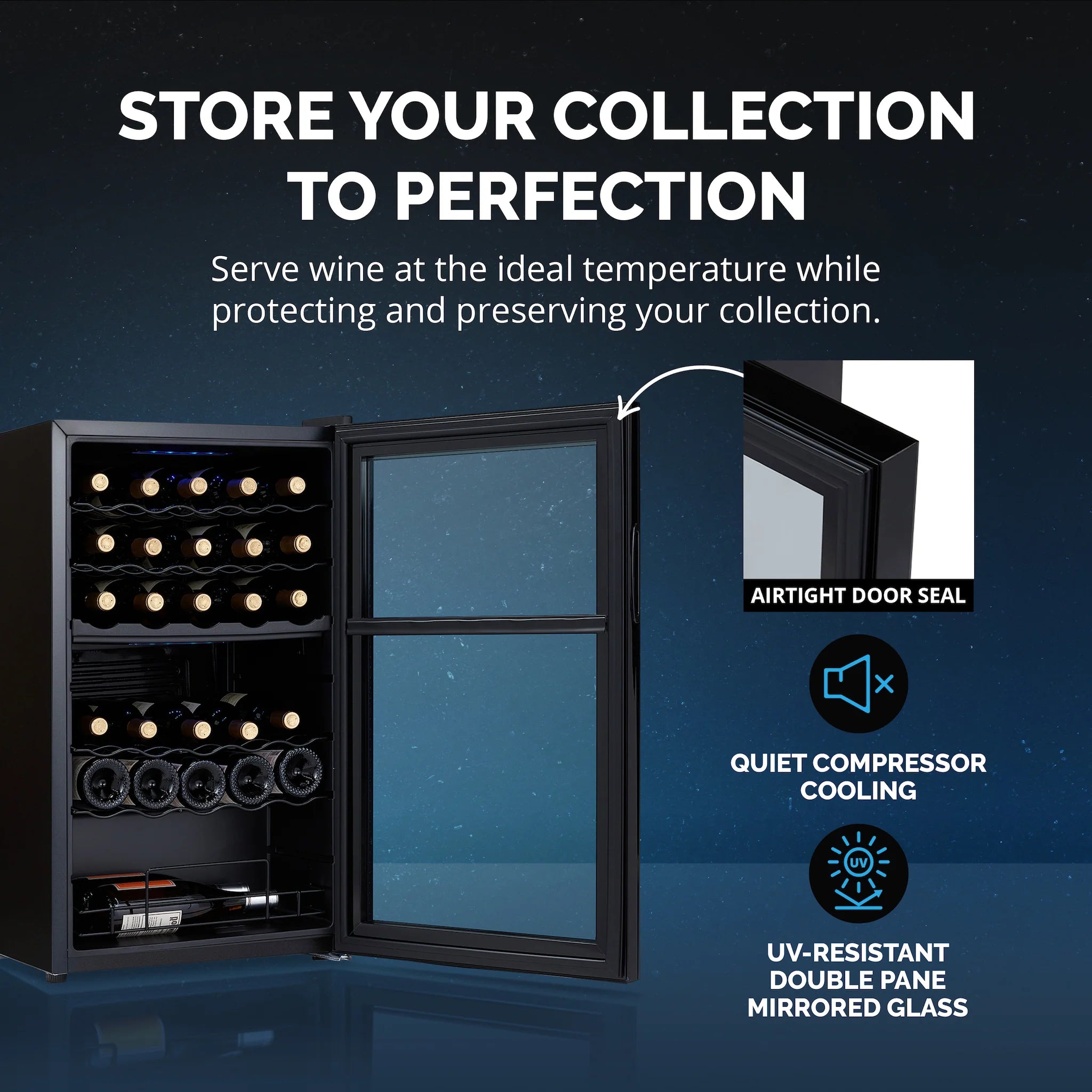 2025 Refrigerador de Vinos Independiente Newair® Negro – 33 Botellas, Doble Zona – 19,5"