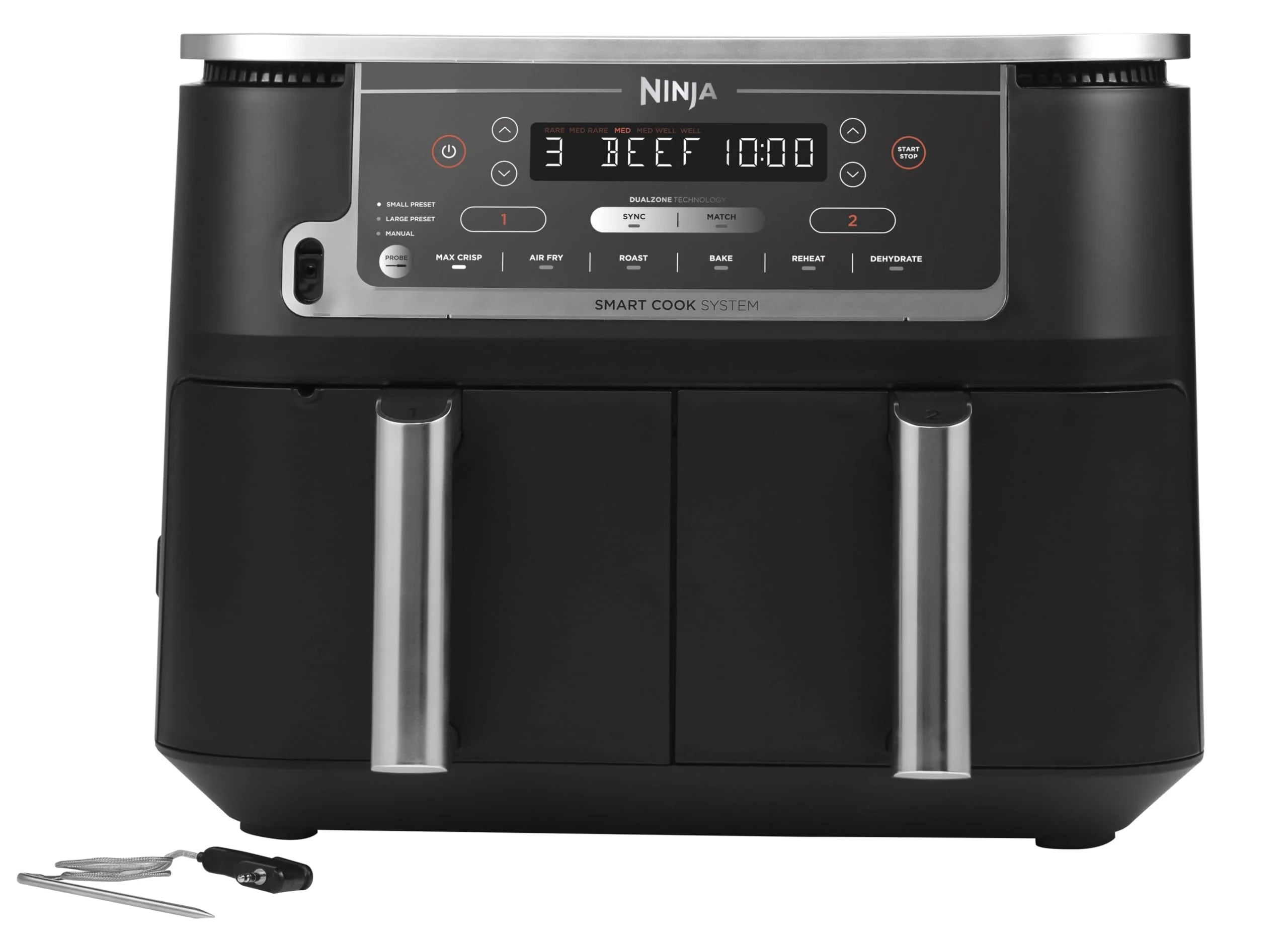 2025 Ninja AF451EU Foodi Max Freidora de Aire 9,5 L, 2470 W, Pantalla Táctil LED, Negro