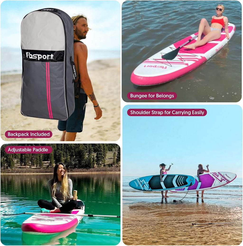 Tabla de Paddle Premium FBSPORT de 11 pulgadas, tabla de yoga con accesorios SUP y bolsa de transporte, postura ancha, control de surf, cubierta antideslizante, correa, remo y bomba para jóvenes y adultos