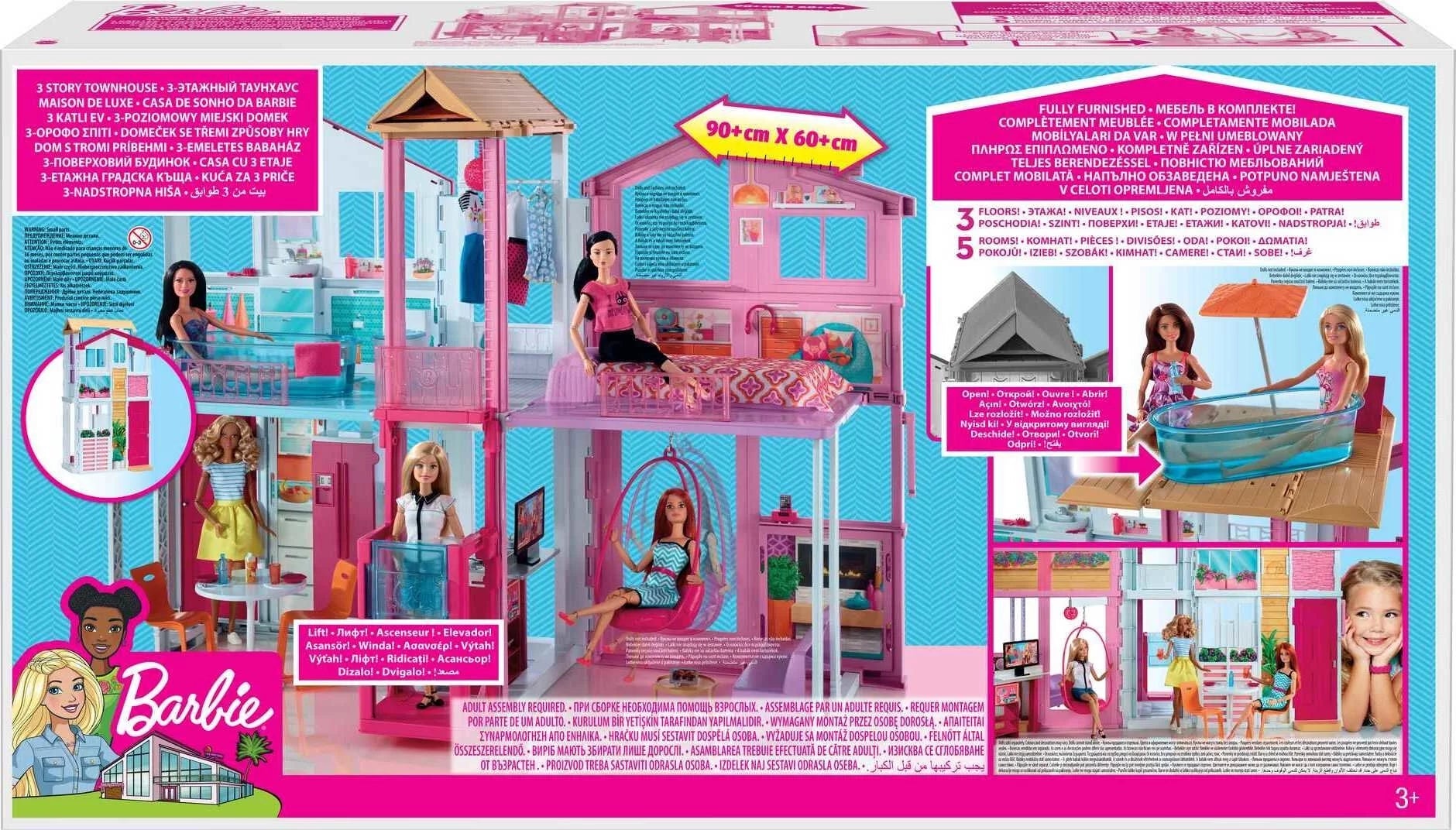 Casa de Tres Pisos Barbie, para edades de 3 años en adelante