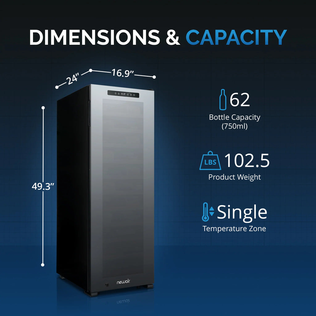 2025 Newair® Refrigerador de Vinos Independiente Negro – 62 Botellas – 16,9"