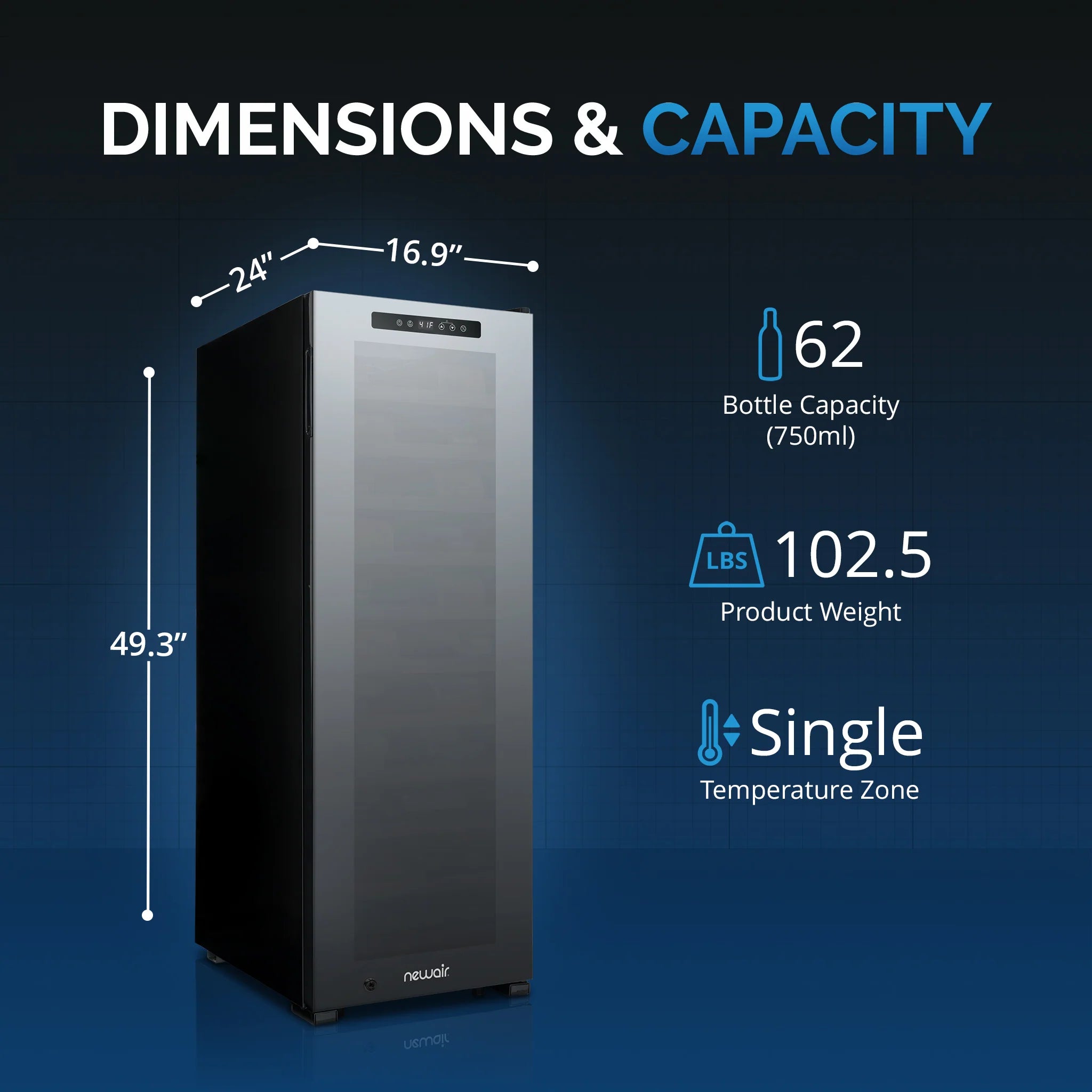 2025 Newair® Refrigerador de Vinos Independiente Negro – 62 Botellas – 16,9"