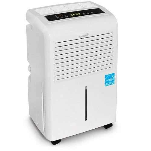 Deshumidificador Ivation de 30 pintas con certificación Energy Star – incluye humidistato programable, conector para manguera, apagado/reinicio automático, temporizador, ruedas y filtro de aire lavable.
