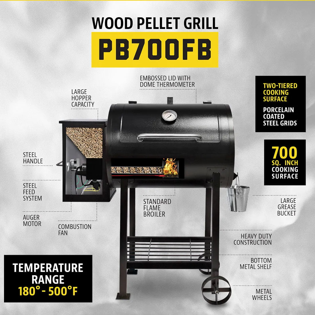 Parrilla de pellets de madera Pit Boss 700FB con quemador de llama, área de cocción de 700 pulgadas cuadradas