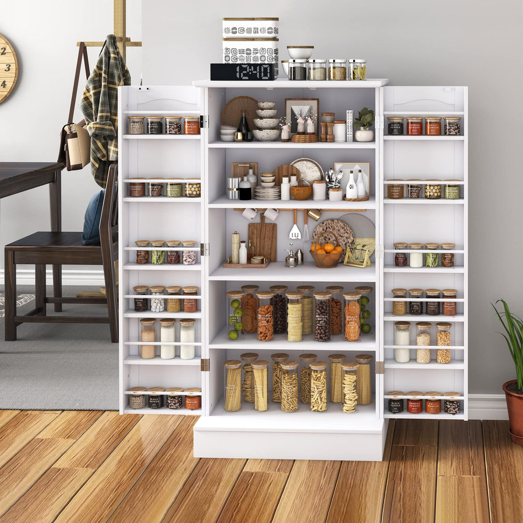 Jehiatek Alacena de Cocina de 47 pulgadas, Gabinete Blanco Independiente tipo Aparador con Puertas y Estantes Ajustables, Mueble de Almacenamiento para Cocina, Sala de Estar y Comedor