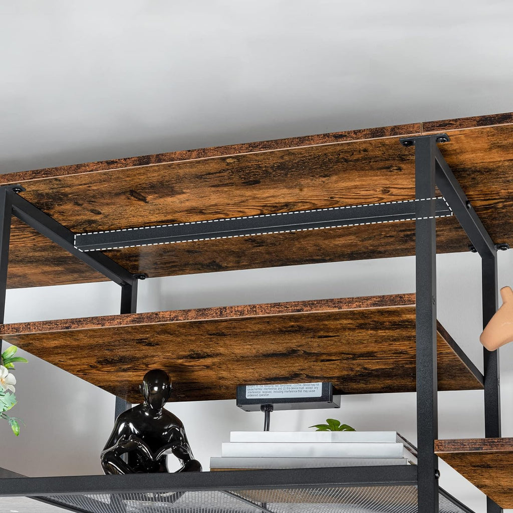 Mueble para TV con Enchufes Integrados para TVs de hasta 75 Pulgadas, Mesa Consola con Estantes Abiertos, Centro de Entretenimiento Industrial para Sala o Dormitorio, Color Marrón Rústico y Negro BF60DS01