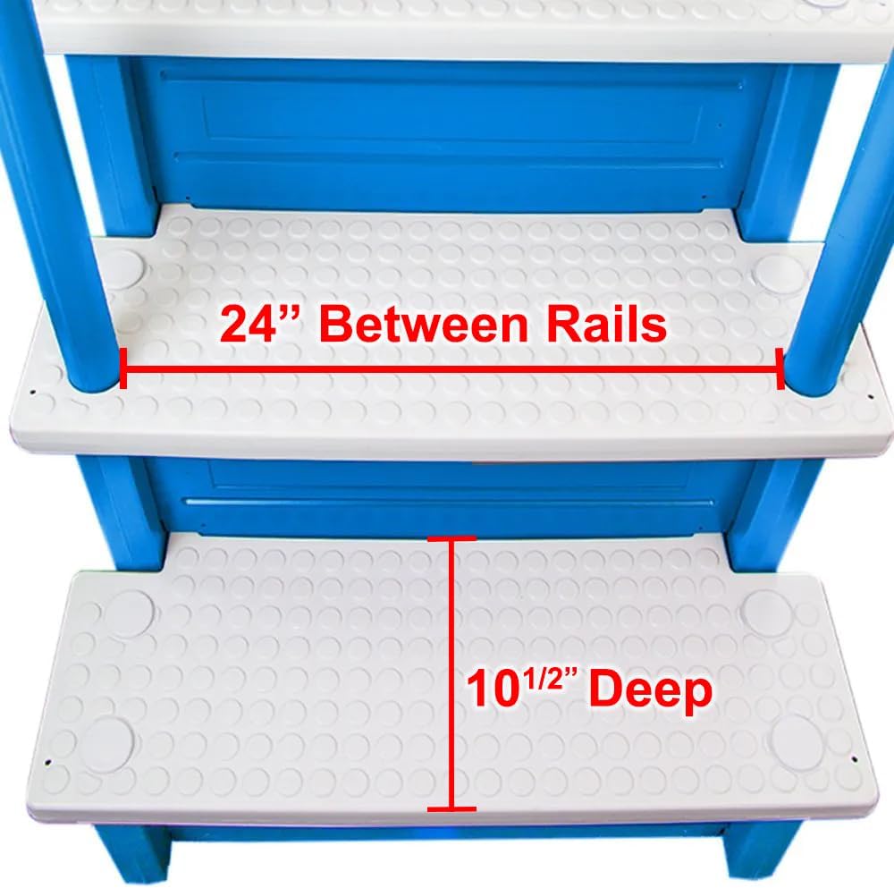 Escalones antideslizantes Aqua Select para piscinas elevadas | Azul | Para piscinas sobre tierra | Se pueden montar en terrazas de 48" a 54" de altura | Escalera de seguridad con capacidad hasta 250 lbs