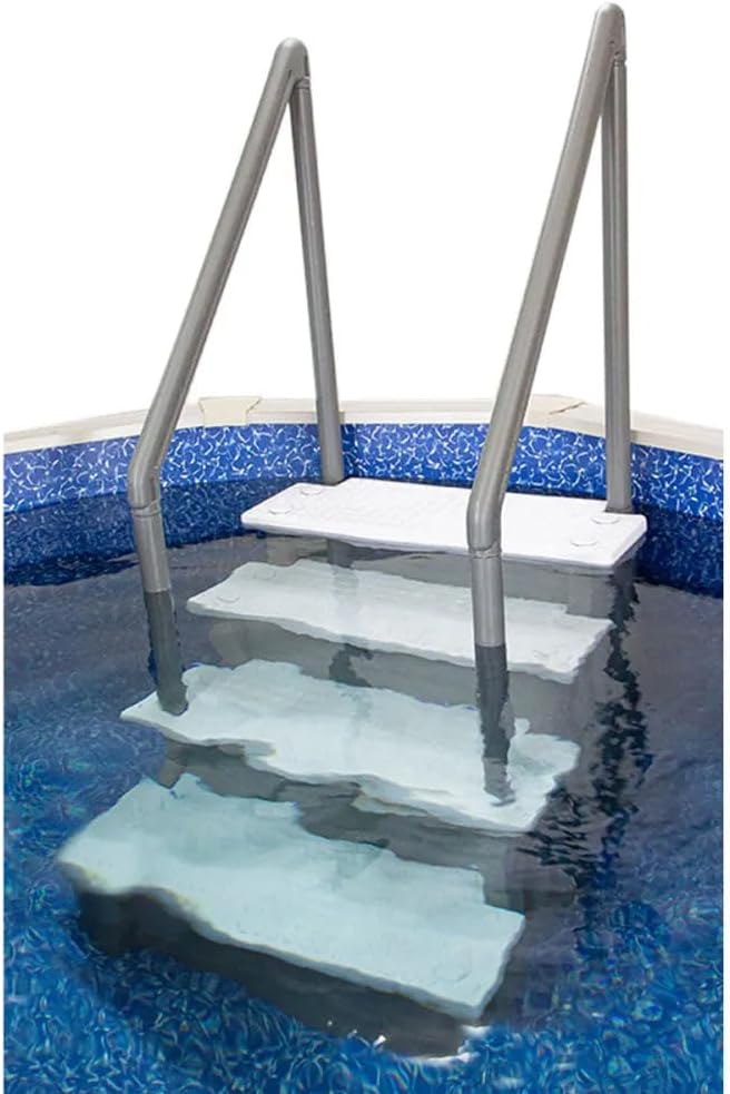 Escalones antideslizantes Aqua Select para piscinas elevadas | Azul | Para piscinas sobre tierra | Se pueden montar en terrazas de 48" a 54" de altura | Escalera de seguridad con capacidad hasta 250 lbs