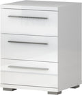 Mesita de noche Piano blanca brillante con 3 cajones con cierre suave, 45 cm de ancho