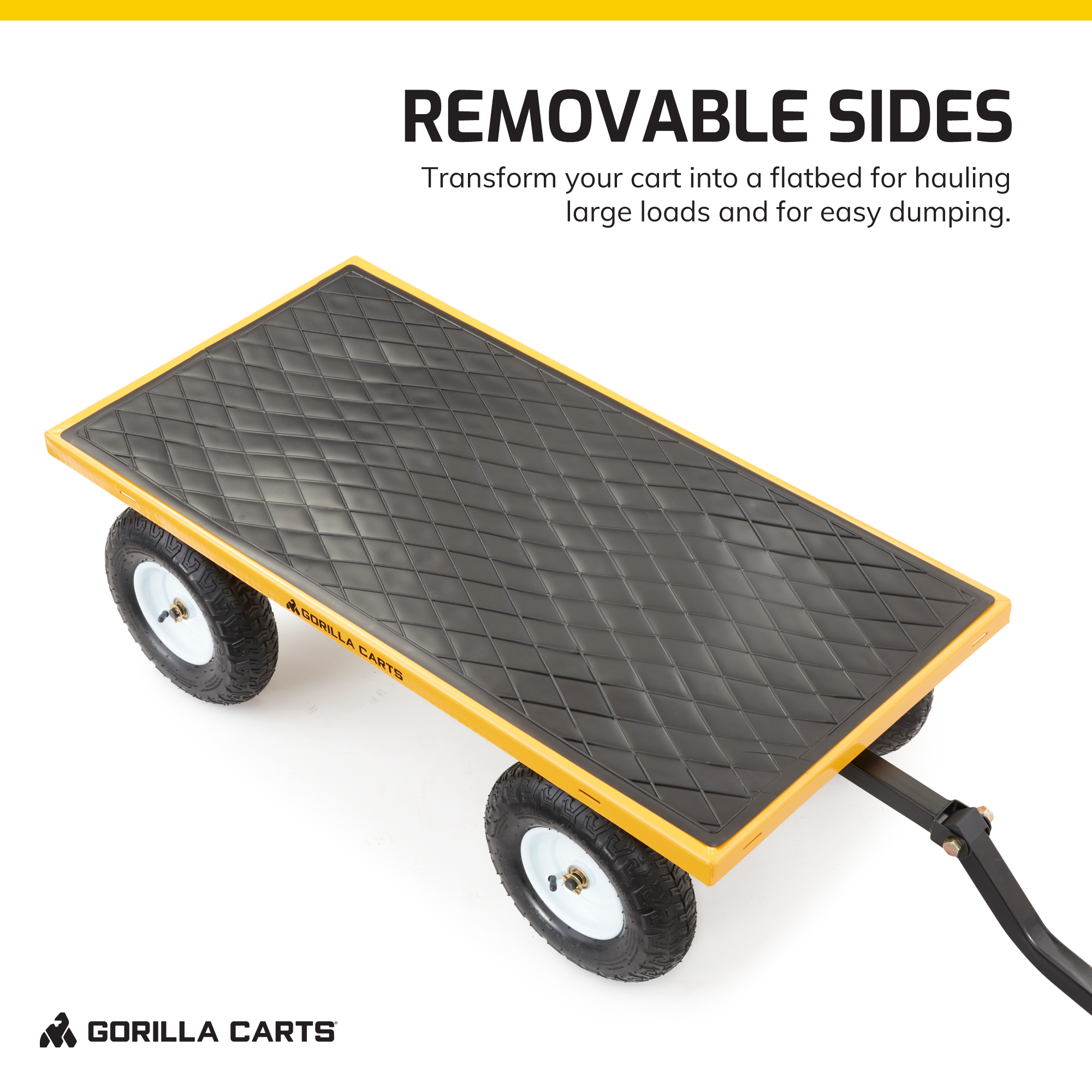 Carretilla utilitaria de acero Gorilla Carts con capacidad de 1200 libras y paneles laterales desmontables