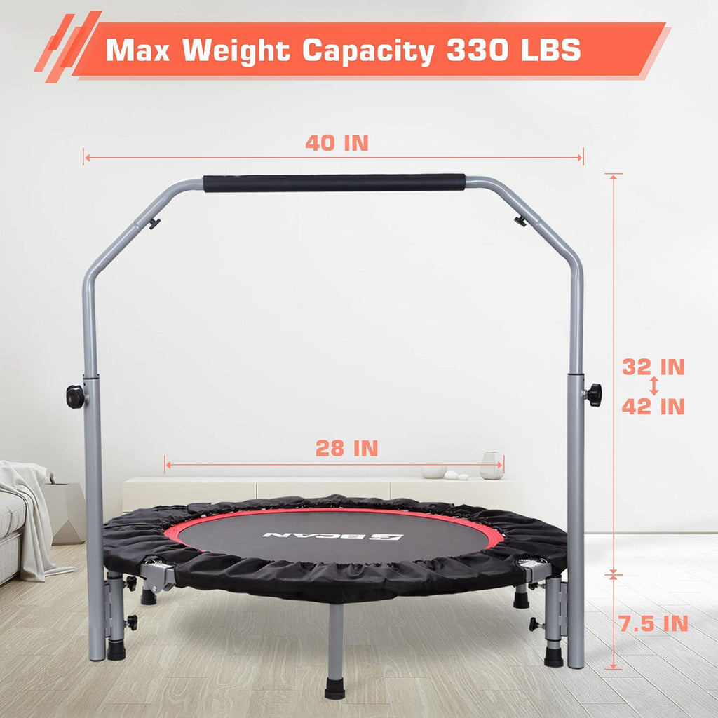 BCAN Trampolín Plegable de 40/48", Mini Trampolín para Ejercicio, Carga Máxima 330 lbs / 440 lbs