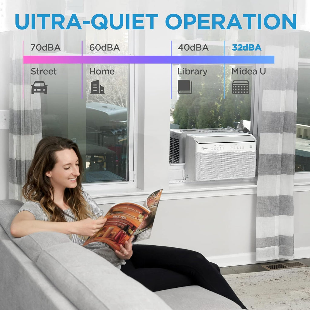 Midea 12,000 BTU Aire Acondicionado de Ventana Inverter Inteligente en Forma de U – Enfría hasta 550 pies², Ultra Silencioso con Flexibilidad para Ventanas Abiertas, Compatible con Alexa/Google Assistant, Ahorro de Energía del 35% (Renovado)