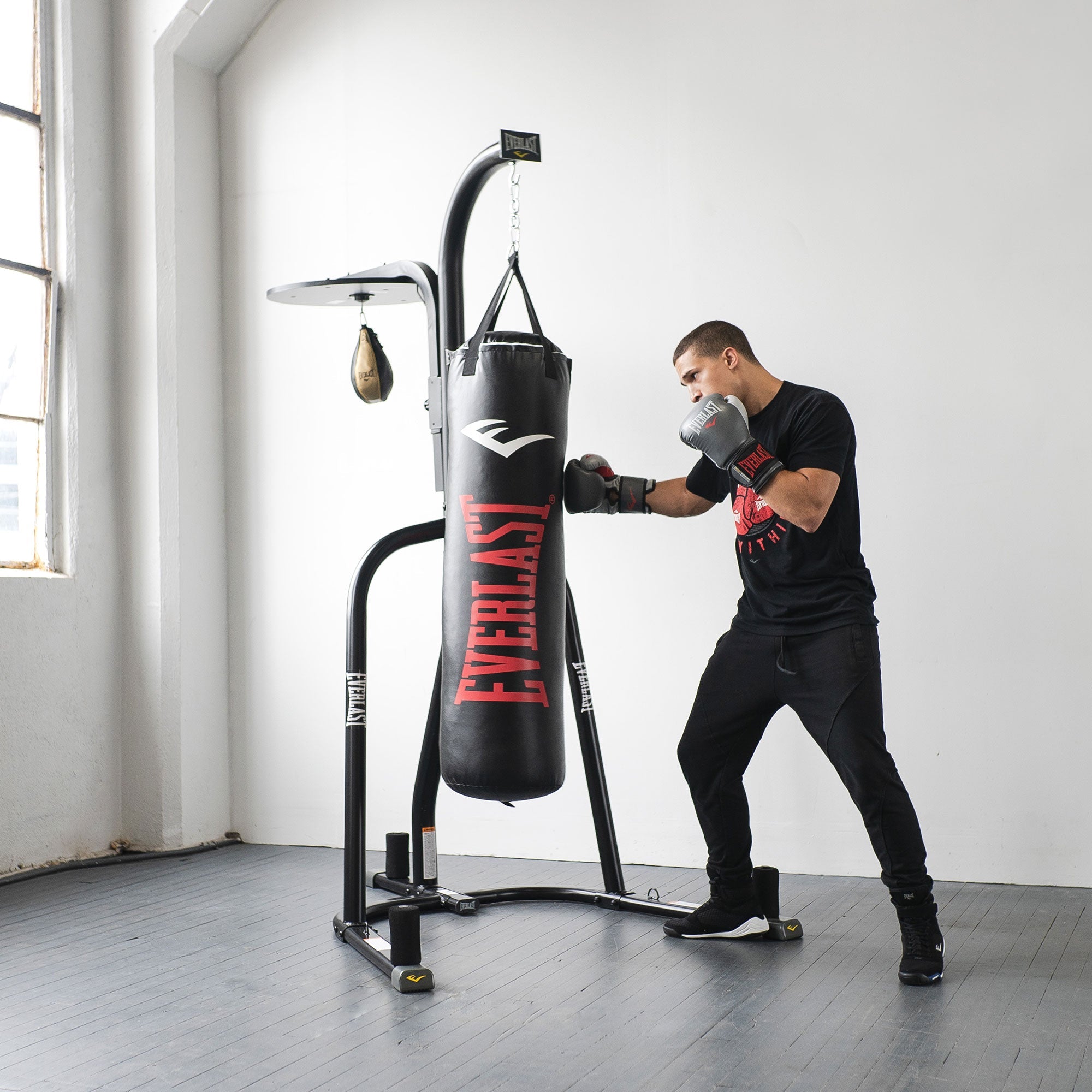 Soporte doble Everlast para saco de boxeo y pera de velocidad en acero con recubrimiento en polvo (Abierto - Como nuevo)