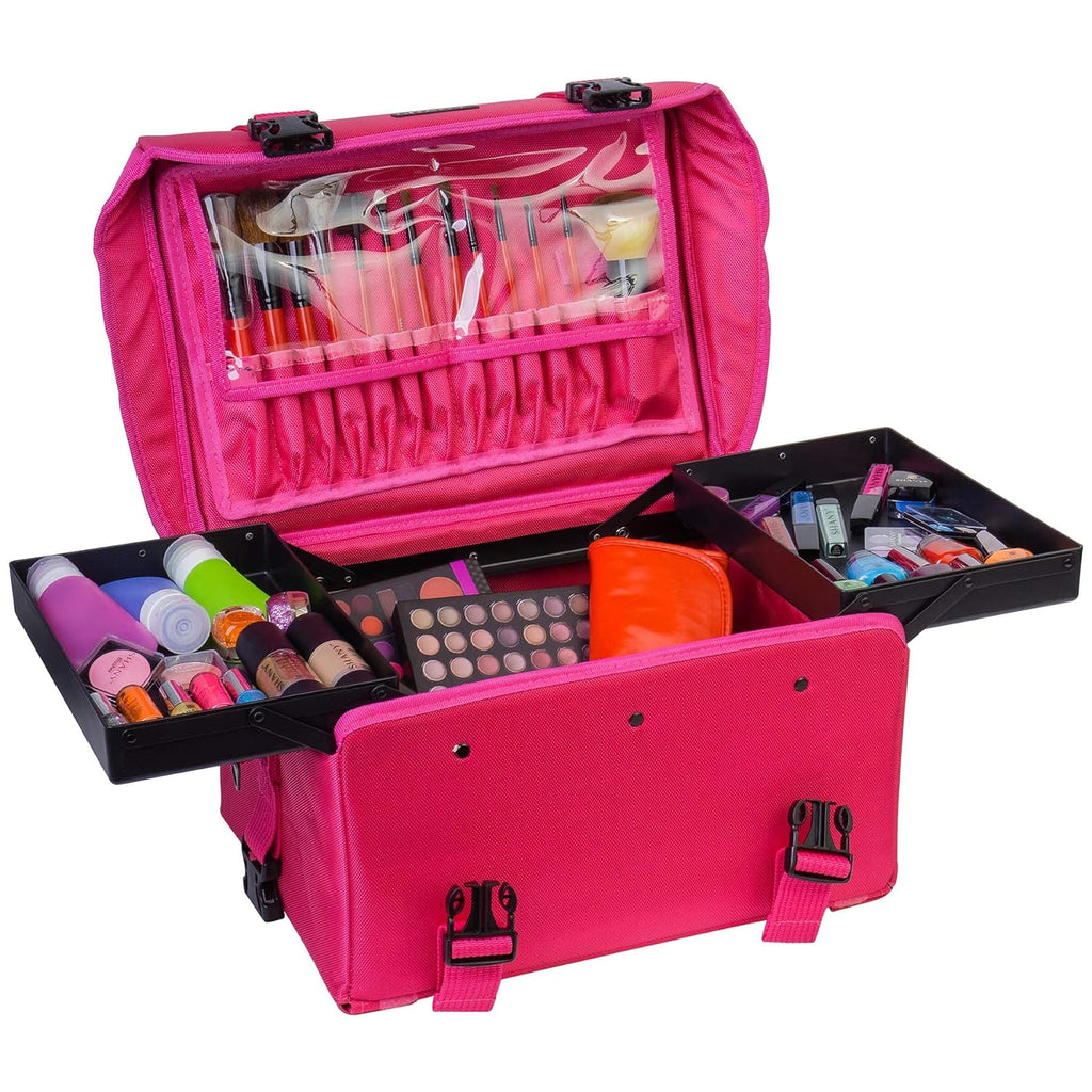 Maletín Cosmético de Vinilo Negro Azabache con Ruedas – Bolso de Viaje para Maquillaje