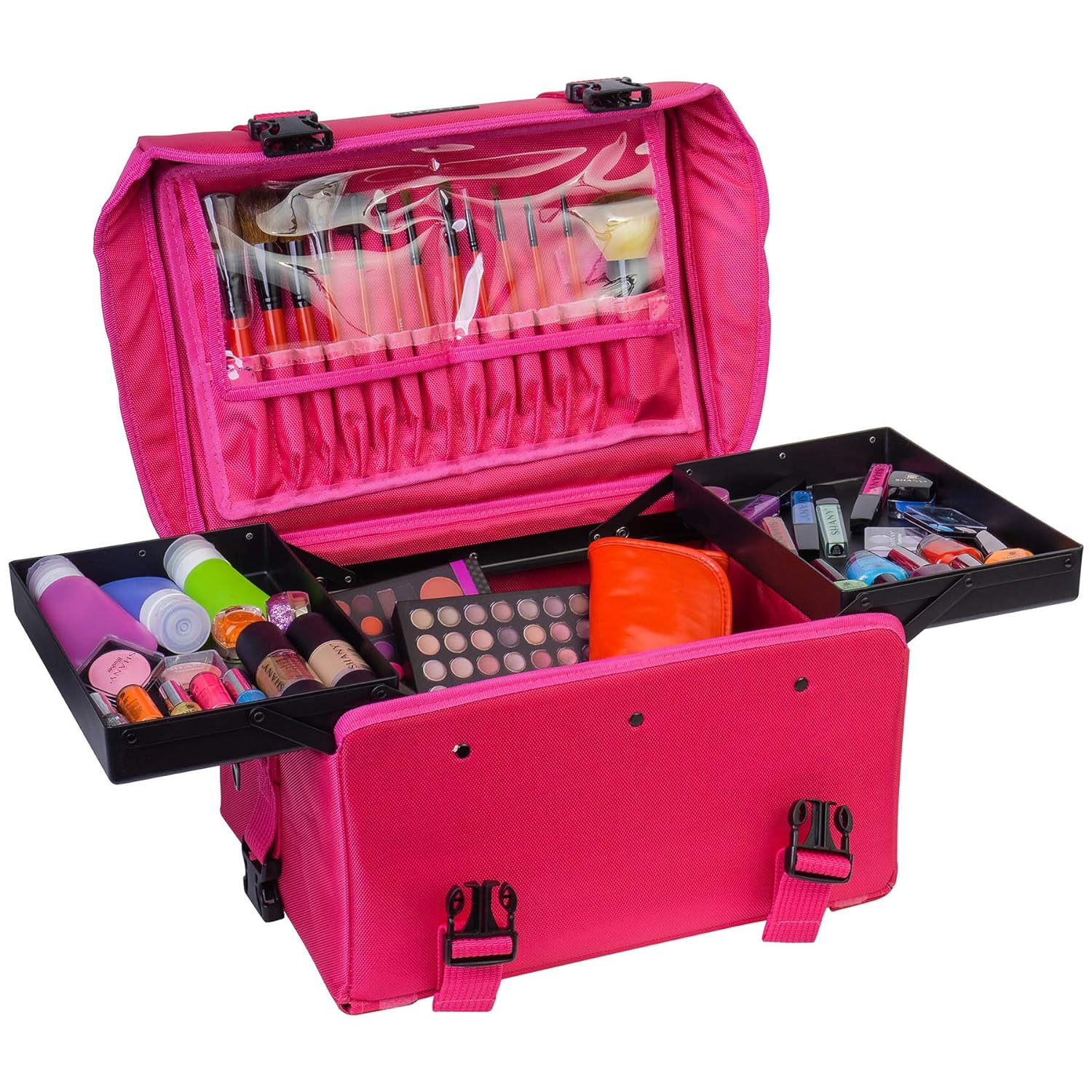 Maletín Cosmético de Vinilo Negro Azabache con Ruedas – Bolso de Viaje para Maquillaje