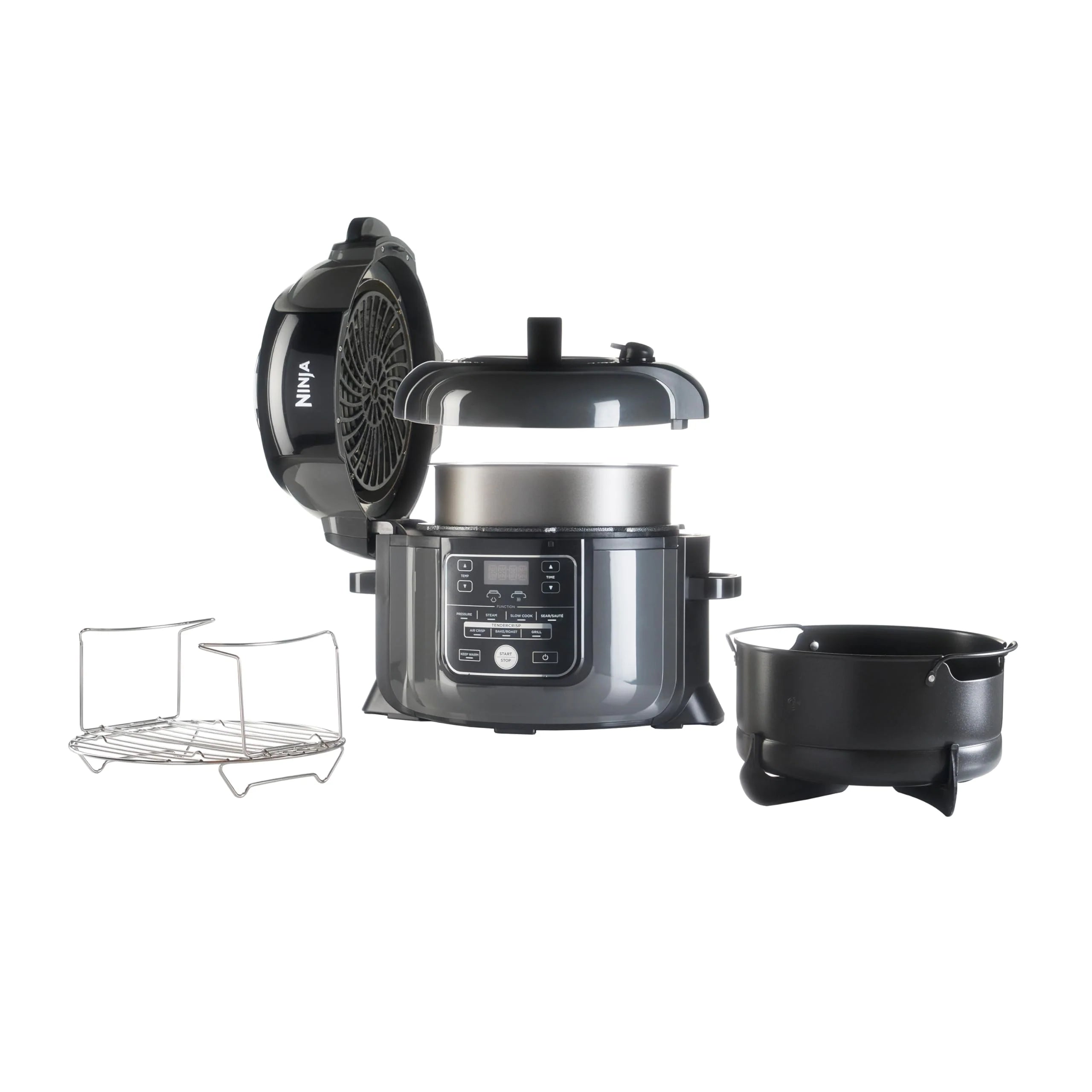 2025 Ninja Foodi Olla Multifunción, 6 L, olla multifunción 7 en 1, olla a presión rápida, freidora de aire caliente, cocción lenta, parrilla y más, acero cepillado y negro, OP300EU