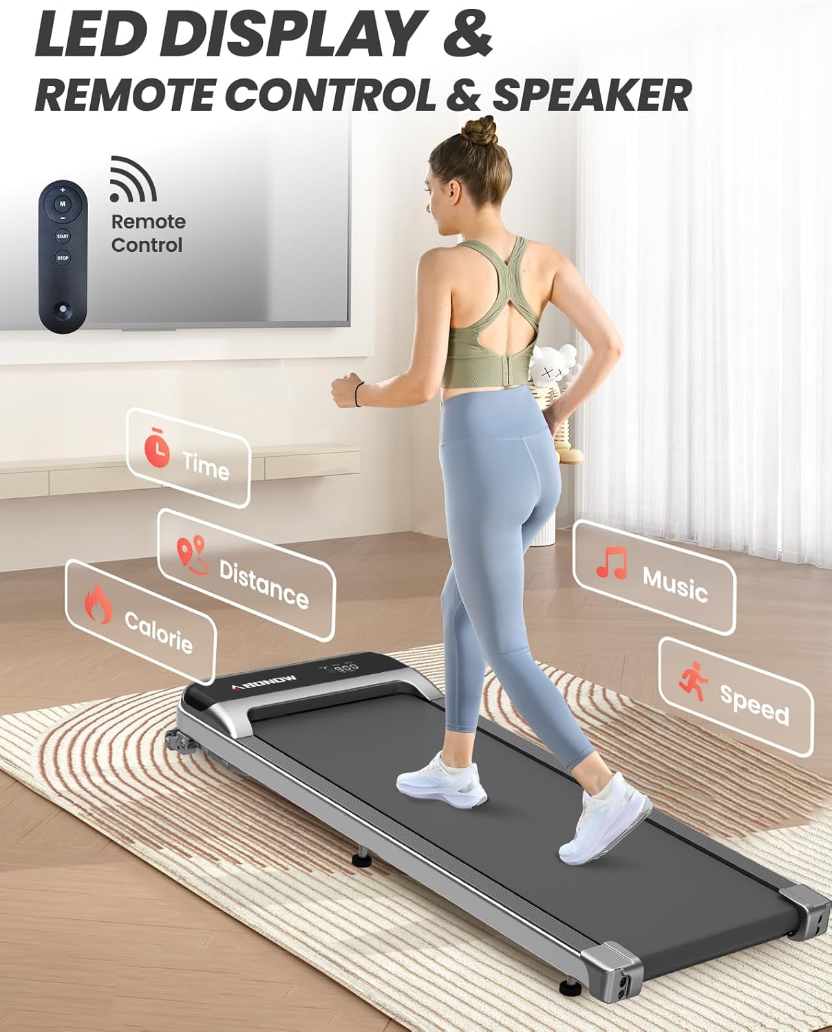 2025 Cinta de correr plegable con inclinación, cinta bajo escritorio para teletrabajo, 2.5 CV, portátil, capacidad 280 lbs (127 kg), control remoto, pantalla LED