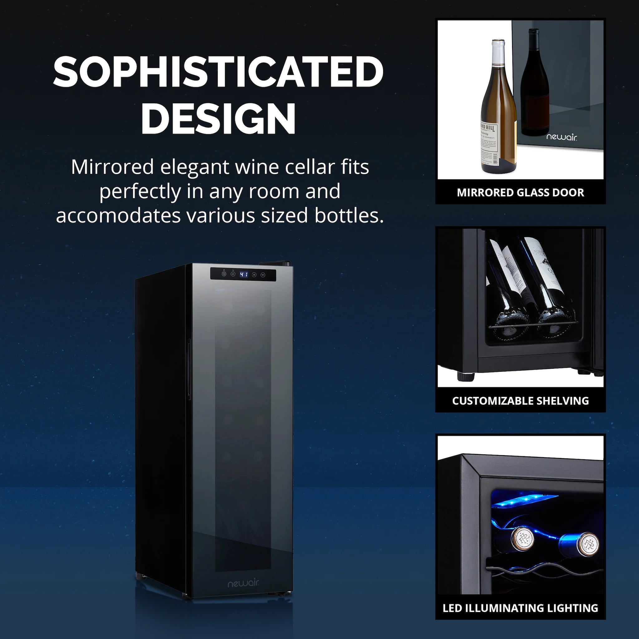 2025 Refrigerador de Vinos Independiente Newair® Negro – 12 Botellas – 13,6"