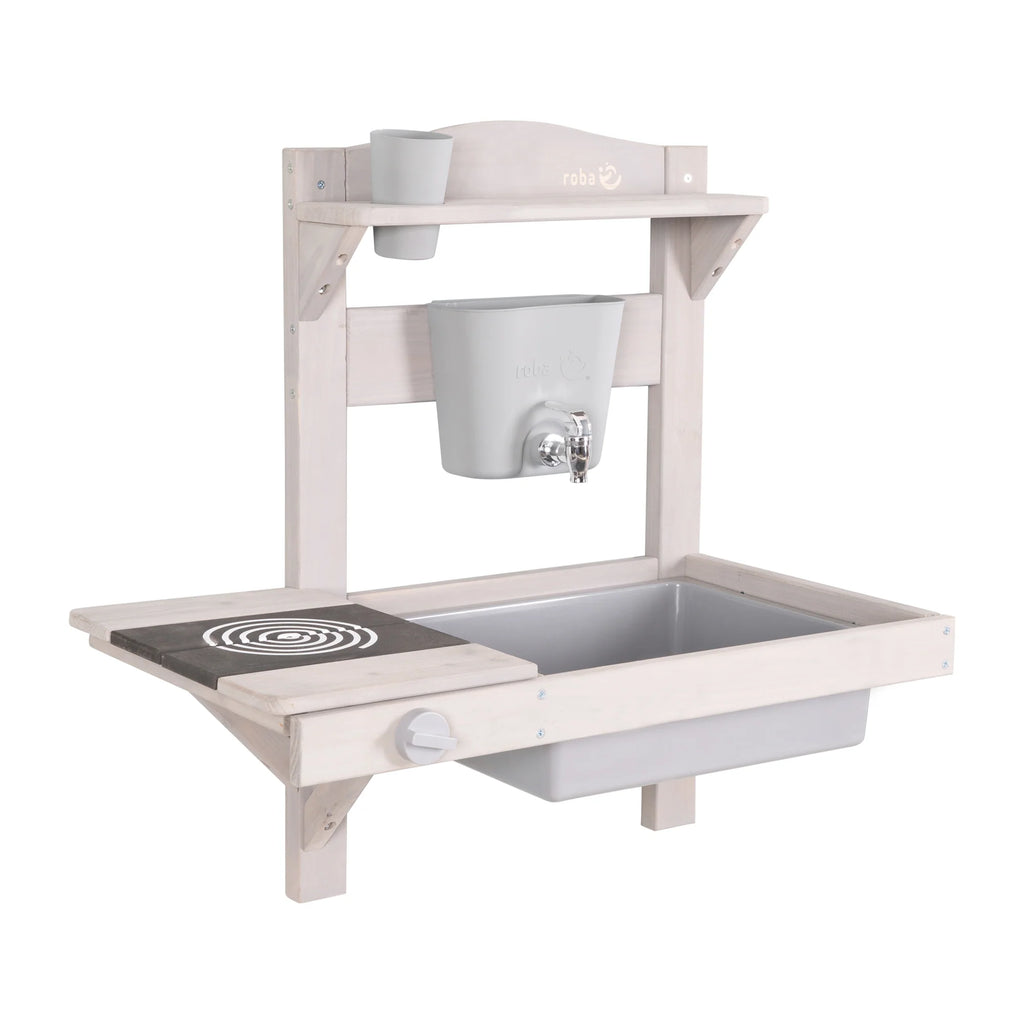 Cocina colgante de juego y barro con accesorios – Madera certificada FSC – Acabado en gris grabado
