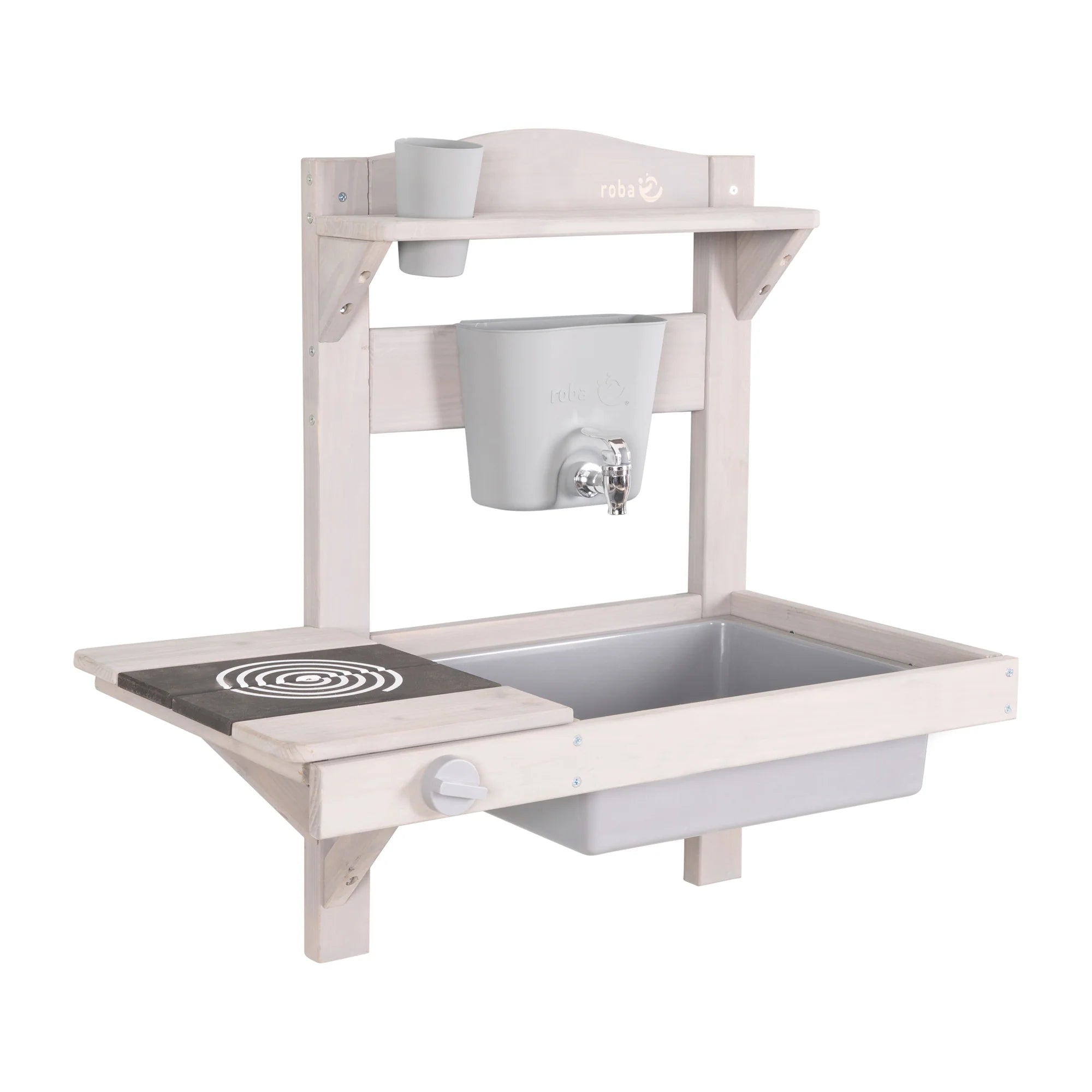 Cocina colgante de juego y barro con accesorios – Madera certificada FSC – Acabado en gris grabado
