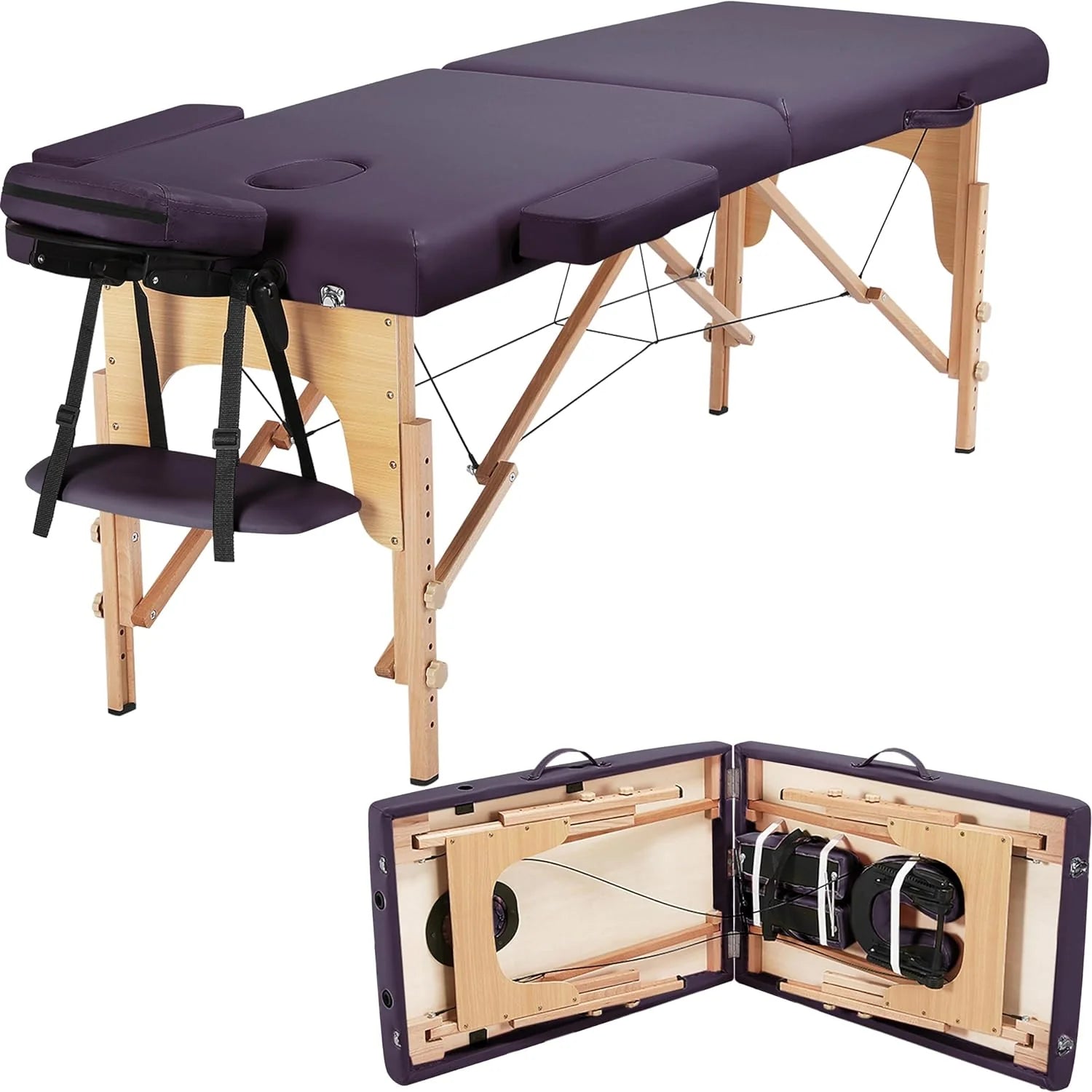 Mesa de Masajes Yaheetech – Mesa Plegable Portátil para Tratamientos, Pestañas, Spa – Mesa de Masaje Ajustable en 2 Secciones con Bolsa No Tejida, 24 pulgadas, Negra