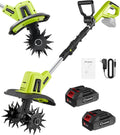 Motobineuse Électrique Sans Fil Saker 22V, Motoculteur Léger pour Jardinage, Largeur de Labour 9 pouces, Profondeur 6,3 pouces pour Préparation du Sol, Désherbage et Jardinage, avec 2 Batteries SK-TC18B