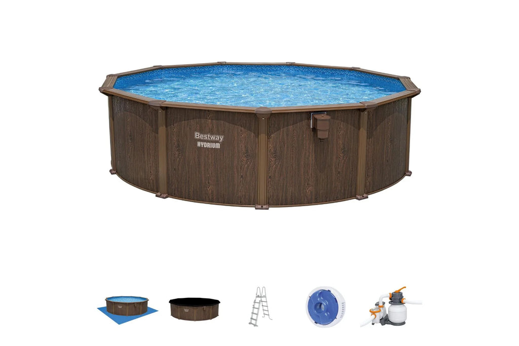 2025 Piscina Elevada Redonda 16ft x 52in con Estampado de Madera, Estructura de Acero Hydrium