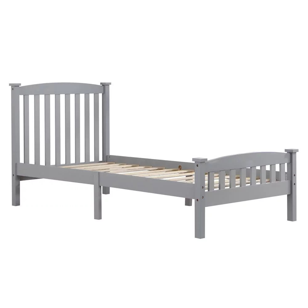 Cama vertical de madera Ktaxon, tamaño individual, con cabecero y pie de cama, color gris
