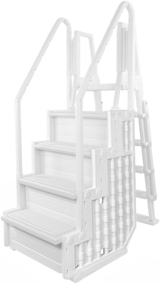 Escalones antideslizantes Aqua Select para piscinas elevadas | Azul | Para piscinas sobre tierra | Se pueden montar en terrazas de 48" a 54" de altura | Escalera de seguridad con capacidad hasta 250 lbs