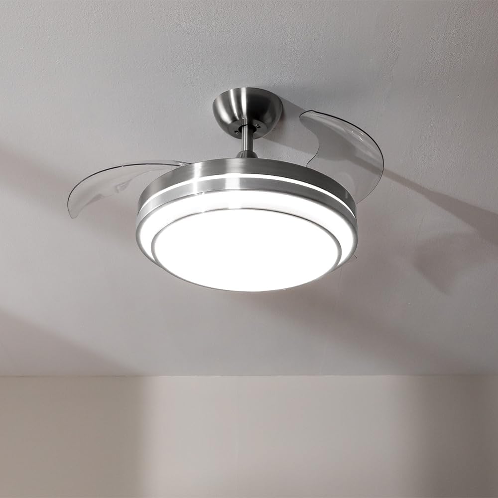 Ventilador de Techo Cecotec con Aspas Retráctiles y Lámpara Invisible EnergySilence Aero 4280 de Acero, 40 W, Diámetro 42 Pulgadas (106 cm), Temporizador, 3 Tonos de Luz, Función Verano-Invierno