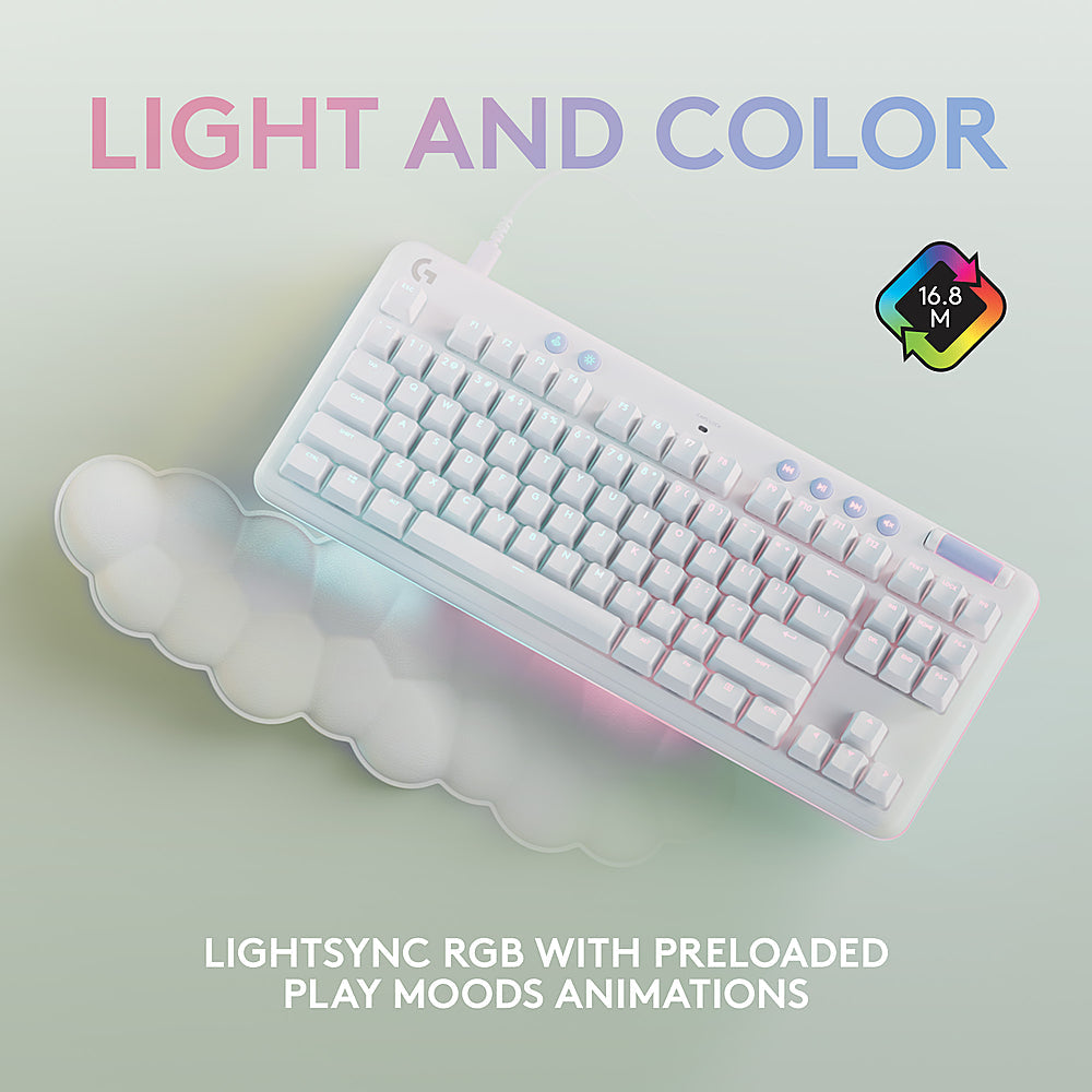 Logitech - G713 Colección Aurora TKL Teclado Mecánico para Juegos con Cable con Interruptores Lineales para PC/Mac con Reposamuñecas Incluido - Blanco Niebla