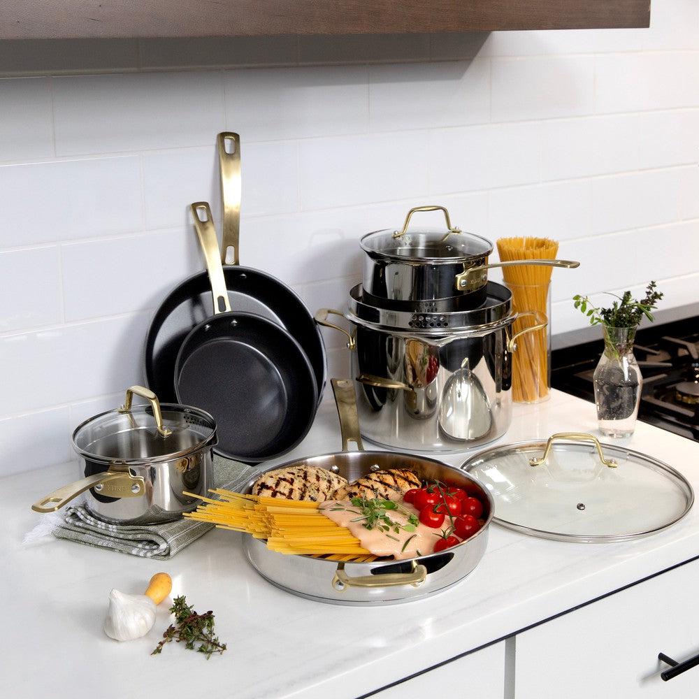 2025 Set de Cocina ZLINE de 10 Piezas en Acero Inoxidable No Tóxico con 3 Piezas de Cerámica Antiadherente (CWSETL-NS-10)