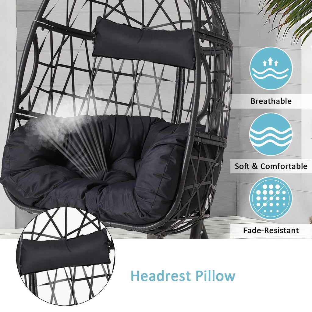 Silla Colgante Tipo Huevo Haverchair con Soporte para Exteriores, Patio, Mimbre y Cojín